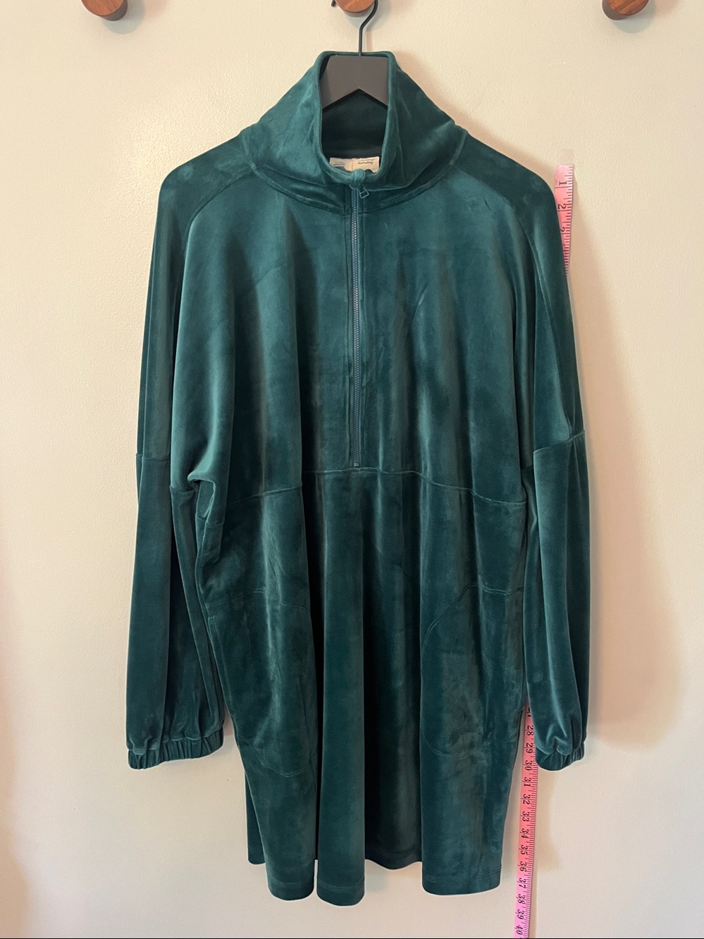 Anthropologie Saturday Sunday Rosalind Velvet Tunic Dress Teal w/ Pockets Size L - Picture 7 of 15